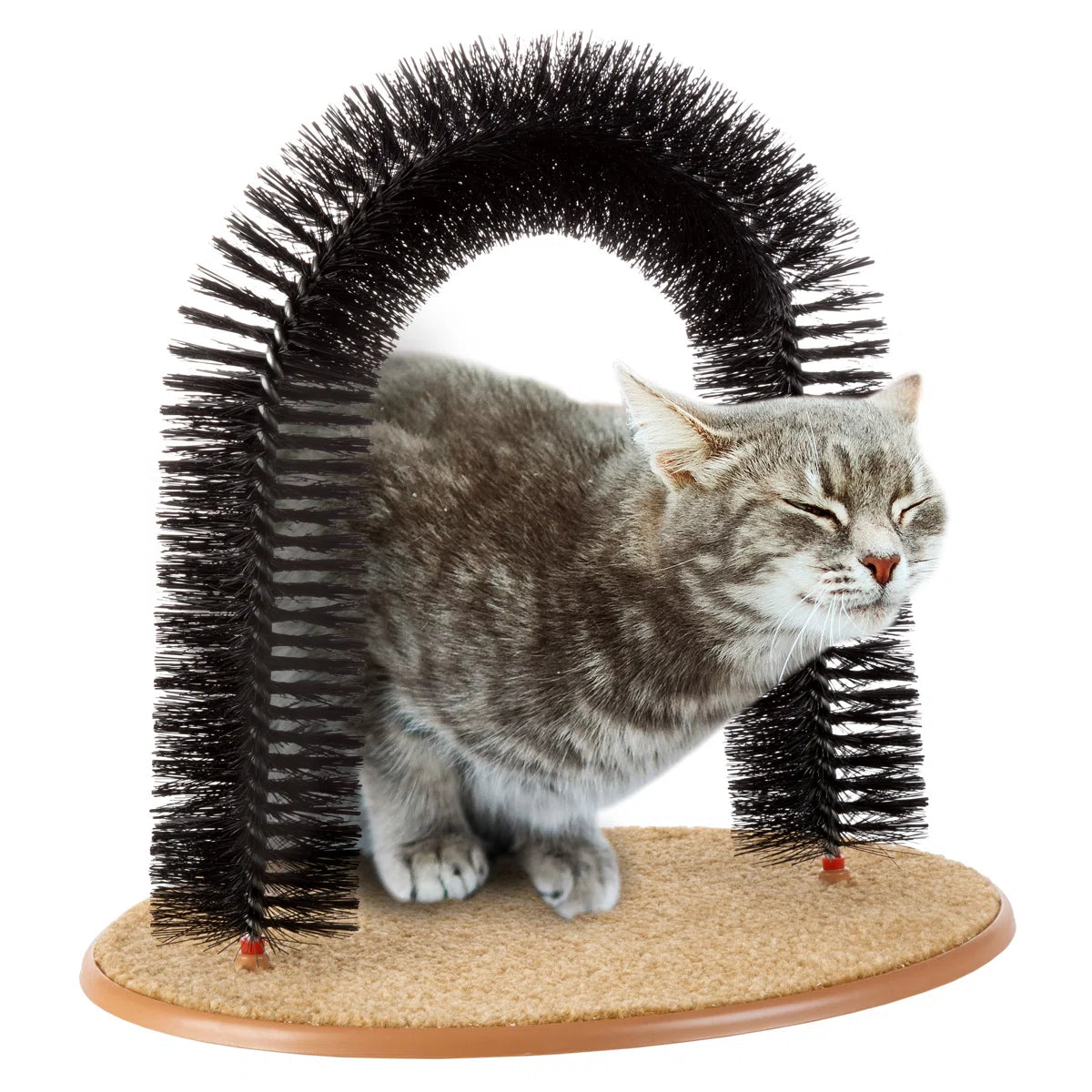 PETMAKER Cat Self-Groomer - Bristle Ring Brush Cat Arch with Carpeted Base, Back Scratcher and Massager for Controlling Shedding and Claws