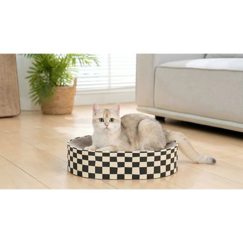 2-in-1 Oval Cardboard Cat Scratcher Bowl, Round Corrugated Scratch Pad for Kittens, Pet Bed & Furniture Protector