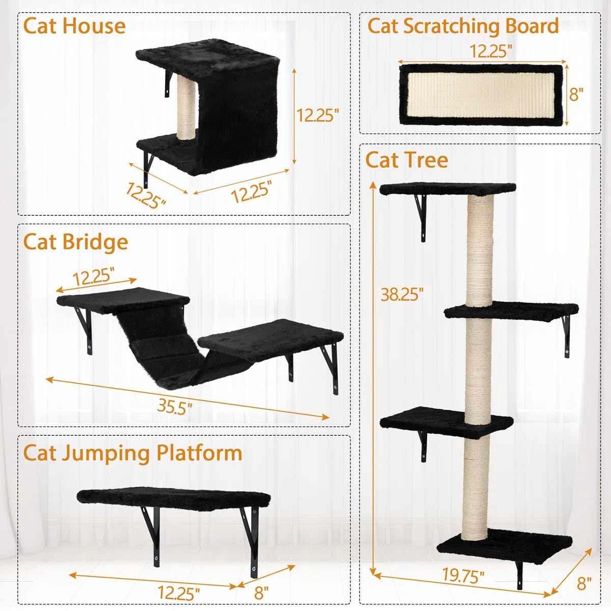 Wall-mounted Cat Tree Shelves